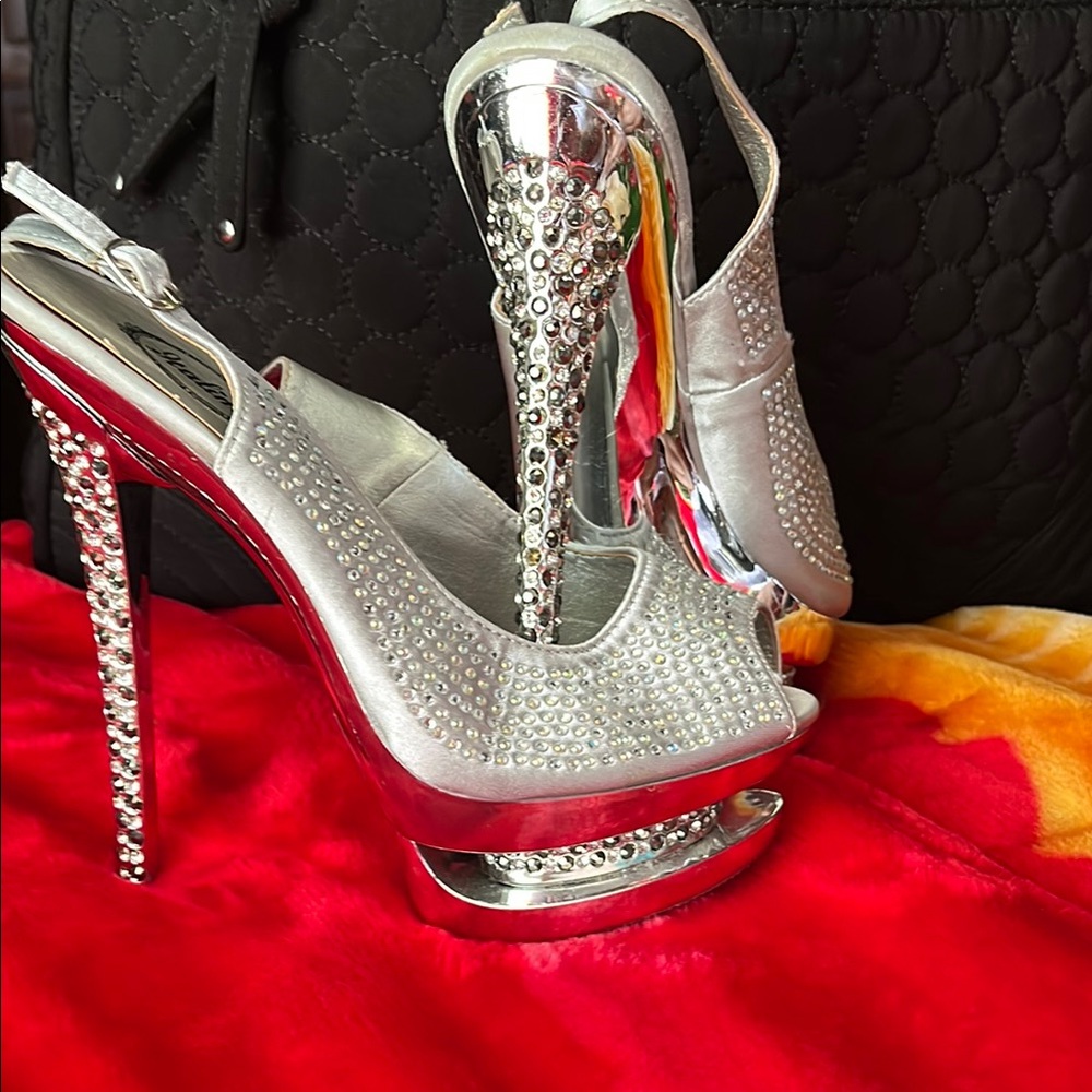 Italina Silver Sparkle Heels with Rhinestones